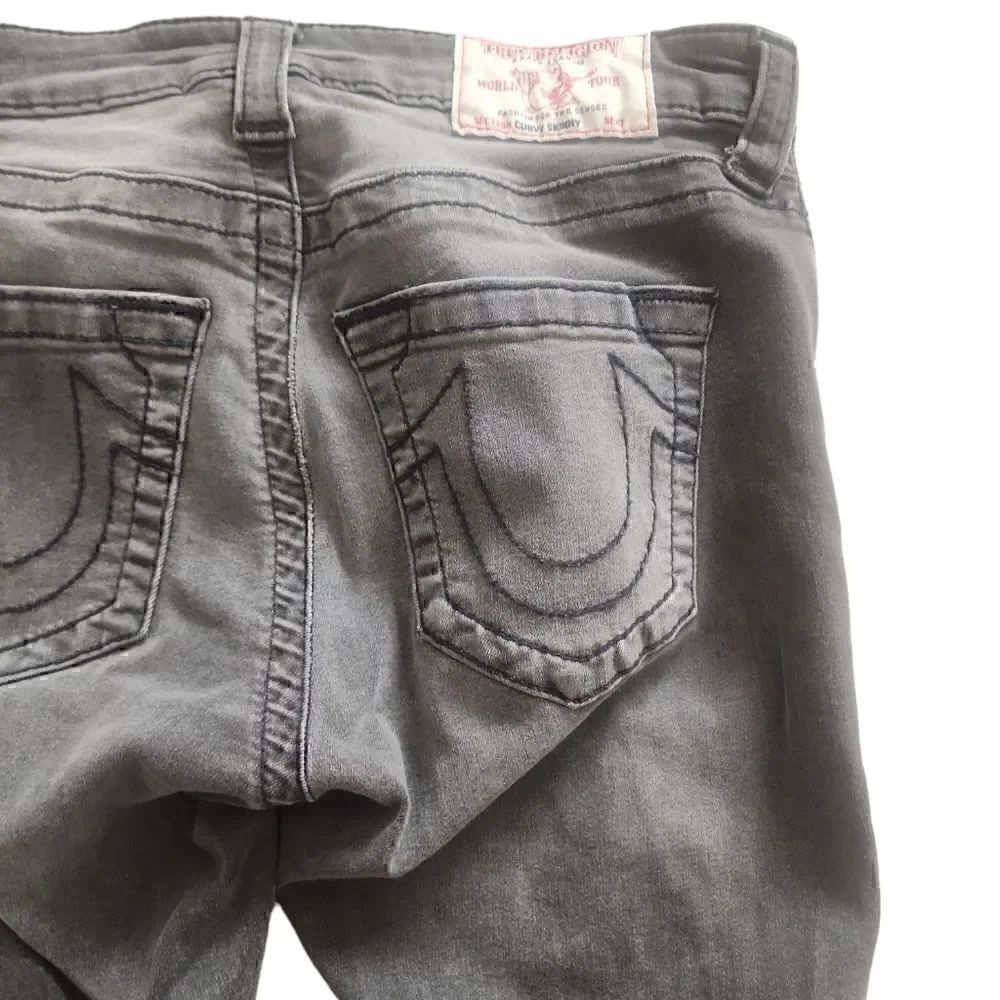 True Religion Grey Distressed Skinny Jean Size 26